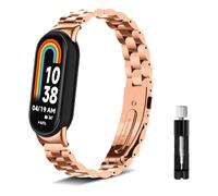 LanQii Cinturino per Xiaomi Smart Band 10 / Xiaomi Smart Band 9 / Mi 8, Acciaio Inossidabile Metallo Cinturino di Ricambio Sgancio Rapido Braccialetto - Oro Rosa