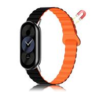 LanQii MiRowy Silicone Cinturino per Xiaomi Smart Band 10/Xiaomi Smart Band 9 / Mi 8, Magnetico Silicone Sport Cinturino (Nero/Arancione)