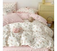 Lanqinglv Biancheria da letto 135 x 200 cm, rosa e bianco con fiori, biancheria da letto double-face, per chi soffre di allergie, set di biancheria da letto con chiusura lampo e 1 federa da 80 x 80 cm