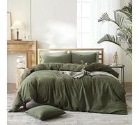 Lanqinglv Biancheria da letto 155 x 220 cm, verde oliva, verde, in cotone prelavato, simile all'Öko-Tex, copripiumino da 155 x 220 cm, in microfibra con chiusura lampo e 1 federa da 80 x 80 cm