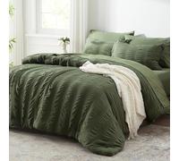 Lanqinglv Biancheria da letto 200 x 200 cm, 3 pezzi, colore verde oliva, reversibile, in microfibra, motivo a righe, copripiumino e 2 federe da 80 x 80 cm