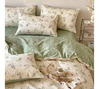 Lanqinglv Biancheria da letto 220 x 240 cm, in cotone, motivo floreale, beige, verde, con piante, double-face, in cotone rinforzato, Öko-Tex, set di biancheria da letto vintage con chiusura lampo e 2