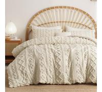 Lanqinglv Biancheria da letto beige 135 x 200 cm boho trapuntato squisito ricamo geometrico shabby chic vintage copripiumino 135 x 200 cm con chiusura lampo e 1 federa 80 x 80 cm