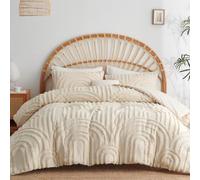 Lanqinglv Biancheria da letto beige 200 x 220 cm boho trapuntato, squisito ricamo geometrico chic trapuntato, vintage, copripiumino matrimoniale con chiusura lampo e 2 federe 80 x 80 cm