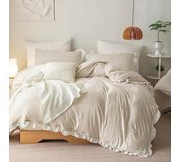 Lanqinglv - Biancheria da letto in microfibra con copripiumino e federa 80 x 80 cm, 3 pezzi, motivo: ruches, colore: rosa, Microfibra, Rosa - bianco, 200x220+2x 80x80