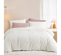 Lanqinglv Biancheria da letto in peluche, 135 x 200 cm, colore bianco, soffice, pelo lungo, in pelliccia sintetica a righe, calda, morbida, in pile cashmere touch, copripiumino con chiusura lampo e 1