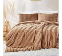 Lanqinglv Copripiumino in peluche, 140 x 200 cm, colore: marrone a righe in flanella di pelliccia, soffice e invernale, set da letto singolo, copripiumino e 1 federa 65 x 65 cm