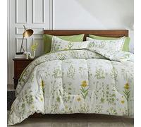 Lanqinglv Piumone 155 x 220 cm, per tutte le stagioni, 4 stagioni, bianco e verde, motivo floreale, per chi soffre di allergie, 155 x 220 cm, con 1 federa 80 x 80 cm