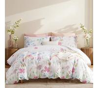 Lanqinglv Set copripiumino 240 x 260 cm per 2 persone e 2 federe 65 x 65 cm per adulti, lilla, bianco, floreale, set di biancheria da letto, motivo foglie fiori con cerniera