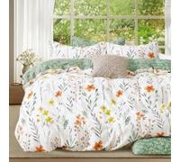 Lanqinglv Set di 2 federe per cuscino, 40 x 80 cm, motivo floreale, colore bianco, verde, fiori, piante, vintage, con chiusura lampo