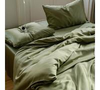 Lanqinglv Set di biancheria da letto 135 x 200 cm, in 100% bambù Lyocell, di colore verde, con chiusura lampo, certificato Oeko-TEX, di lusso liscio, copripiumino da 135 x 200 e 1 federa da 80 x 80 cm