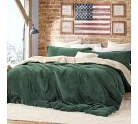 Lanqinglv Set di biancheria da letto in flanella, 135 x 200 cm, verde, beige, invernale, in flanella, con chiusura lampo e 1 federa da 80 x 80 cm