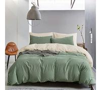 Lanqinglv Set di biancheria da letto matrimoniale con copripiumino reversibile in microfibra, 200 x 200 cm, con chiusura a cerniera e 2 federe da 50 x 75 cm, colore: verde salvia e albicocca
