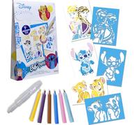 Lansay - Blopens Disney Eroi - Kit Disegno e Colorare a Soffio - Da 5 Anni | Pennarelli a Soffio - 6 Penne, 7 Mascherine con Stitch, Simba, Elsa e 7 Fogli - Sfumature Delicate - Effetto Aerografo