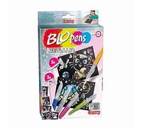 BLOPENS - Metallic - Kit Creativo di Disegno e Colorazione per Bambini dai 5 Anni - Set Completo con Pennarelli a Soffio, Stencil e Fogli - Effetto Metallizzato - Hobby Creativi - Lansay