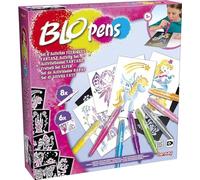 BLOPENS - Set Attività Fatate - Pennarelli da Soffiare con Stencil Riutilizzabili - Idea Regalo Bambini dai 5 Anni - Kit Creativo Disegni Fate, Unicorni e Sirene Glitterate - Lansay