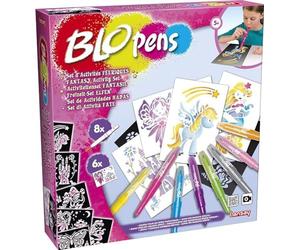 Lansay - BLOPENS - Set attività Fatate - Pennarelli da Soffiare con Stencil Riutilizzabili - Idea Regalo Bambini dai 5 Anni - Kit Creativo Disegni Fate, Unicorni e Sirene Glitterate