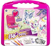 Lansay - BLOPENS - Valigetta Universo Fantastico - Pennarelli per colorare Bambini a Soffio dai 5 Anni - Stencil riutilizzabili - 6 Blopens 6 Stencil 6 Fogli +40 Sticker - Tappi Lavabili