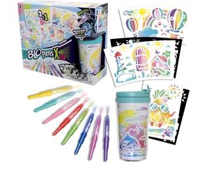 Lansay - Blopens X-tra Crea'Mug - Kit per Personalizzare Tazze - da 6 Anni | Attività Creativa - 8 Pennarelli a Soffio, 9 Mascherine, 11 Fogli e 1 Tazza - Motivi a Scelta - Effetto Aerografo Facile