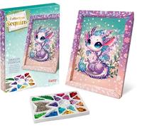 Lansay - COLLECTION SEQUINS - Drago Fatato - Quadro da decorare con sequins - Attività creativa per bambini 6 anni + - Illustrazione con cornice e spilli