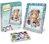 Lansay - COLLECTION SEQUINS - Orsetto Fatato - Quadro da decorare con sequins - Attività manuale creativa per bambini dai 7 anni - Illustrazione con cornice e spilli