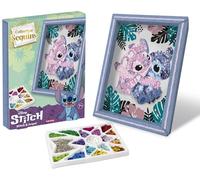 Lansay - Sequins Disney Stitch e Angel - Kit Quadro Creativo - Da 7 Anni | Attività Manuale - Cornice, Immagine, Base in Polistirolo e Spilli - Posizioni Prestampate - Da Appoggiare o Appendere