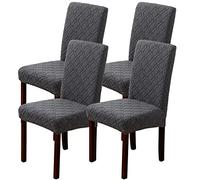 LANSHENG Coprisedie, Coprisedie con Schienale 4 Pezzi, Elasticizzati Copri Sedia Soggiorno, Copri Sedie Cucina Universali, Lavabile Estraibile (Grigio, 4 Pezzi)