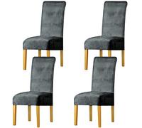 LANSHENG Fodere per sedia,elastan elasticizzato con fascia elastica, fodere per sedia da pranzo in velluto di grandi dimensioni per ristorante per banchetti dell'hotel (Grigio argento,4 Pack(M))