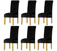 LANSHENG Fodere per sedia,elastan elasticizzato con fascia elastica, fodere per sedia da pranzo in velluto di grandi dimensioni per ristorante per banchetti dell'hotel (Nero,6 Pack(M))