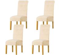 LANSHENG Fodere per sedia,elastan elasticizzato con fascia elastica, fodere per sedia da pranzo in velluto di grandi dimensioni per ristorante per banchetti dell'hotel (Beige,4 Pack(M))