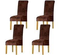 LANSHENG Fodere per sedia,elastan elasticizzato con fascia elastica, fodere per sedia da pranzo in velluto di grandi dimensioni per ristorante per banchetti dell'hotel (Caffè scuro,4 Pack(M))