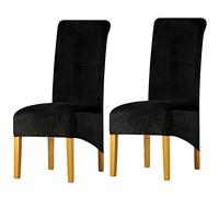 LANSHENG Fodere per sedia XL,elastan elasticizzato con fascia elastica, fodere per sedia da pranzo in velluto di grandi dimensioni per ristorante per banchetti dell'hotel (Nero,2 Pezzi(XL))