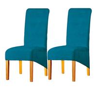LANSHENG Fodere per Sedia XL,Elastan Elasticizzato con Fascia Elastica, Fodere per Sedia da Pranzo in Velluto di Grandi Dimensioni per Ristorante per Banchetti dell'hotel (Blu Pavone,2 Pezzi(XL))