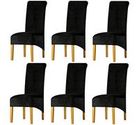LANSHENG La Sedia XL Copre, Spandex Punta Dritta con Fascia Elastica, Grande Signora Velluto che pranza Sedia per il Banchetto di festa dell'hotel del ristorante (Nero,6 Pezzi(XL))