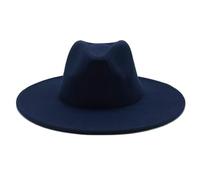 Lanshui Accessori, 9CM Grande Tesa Larga Fedoras Cappello Inverno Stile Britannico Lana Solido Classico Fedora Cappello Panama Jazz, Blu scuro, 6 7/8 / 7 1/8