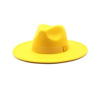 Lanshui Accessories, cappello a cilindro in lana a tesa larga 9 cm, cappello a cilindro in tessuto color pesca a tesa larga jazz cappello a cilindro 28 colori opzionali, Giallo, 6 7/8 / 7 1/8