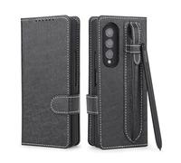 Lanshui Custodie, 2-in-1 Detachable Leather Phone Case with Pen Slot, Twill Split Card Wallet Cover compatible with Samsung Galaxy Z FOLD 5(Nero)