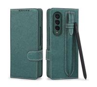 Lanshui Custodie, 2-in-1 Detachable Leather Phone Case with Pen Slot, Twill Split Card Wallet Cover compatible with Samsung Galaxy Z FOLD 5(Dark Green)