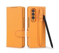Lanshui Custodie, 2-in-1 Detachable Leather Phone Case with Pen Slot, Twill Split Card Wallet Cover compatible with Samsung Galaxy Z FOLD 5(Twill Yellow)