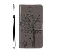 Lanshui Custodie, Embossing Cat Tree Protective Case, Flip Card Wallet Stand Cover compatible with Samsung Galaxy S25 Edge 5G(Gris)