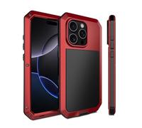Lanshui Custodie, Heavy Duty 360 Full Protection Metal Aluminum Case Compatible with iPhone 16 PRO Max 6.9 inch(Rosso)