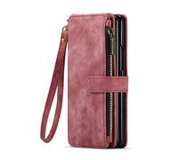 Lanshui Custodie, Kickstand Flip Phone Cover with Card Holder, Leather Zipper Wallet Case compatible with Samsung Galaxy Z Fold 6/5/4 5G/W23 A56/A36/A16(Rosso,A56)