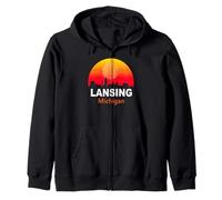 Lansing Michigan Vintage Sunset Retro City State USA Felpa con Cappuccio