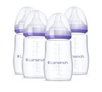 Lansinoh 4 bottiglie anti-coliche per l'allattamento al seno, 237 ml, 4 pezzi, inclusi 4 capezzoli a flusso medio, taglia M