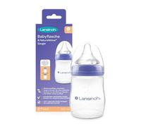 Lansinoh Biberon con tettarella NaturalWave, misura S, 160 ml, design compatto per una maggiore stabilità, con coperchio impilabile