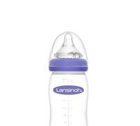 Lansinoh Glass Baby Bottle with NaturalWave Teat (160 ml), Anti-colic, Premium heat & thermal shock-resistant glass, Slow Flow soft & flexible silicone teat, teats are BPA & BPS free, purple