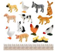 LANSKYLAN 13 Pezzi Set Animali Plastica Giocattolo Set di Mini Animali Fattoria Giocattolo con 12 Recinzione Piccoli Mini Realistico Fattoria Animali Figure per Toppers di Cupcake e Giochi Educativo