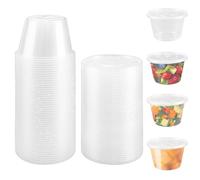 LANSKYLAN 50 Pezzi Piccoli Contenitori con Coperchio 200ml Vasetti di Plastica con Coperchio Barattoli Trasparente per Alimenti Contenitori Piccoli per Alimenti per Salse Zuppe Condimenti Creme e DIY