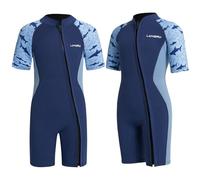 Lansru Muta corta in neoprene SCR per bambini, 2 mm, aggiornata, per ragazzi e ragazze, materiale più sicuro, protezione UV, cerniera frontale per lezioni di nuoto, mantiene caldo in acqua fredda