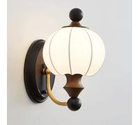 LANTANB Lampade da parete vintage in seta giapponese, eleganti lampade decorative a forma di zucca, lampade da comodino in metallo e legno per camera da letto